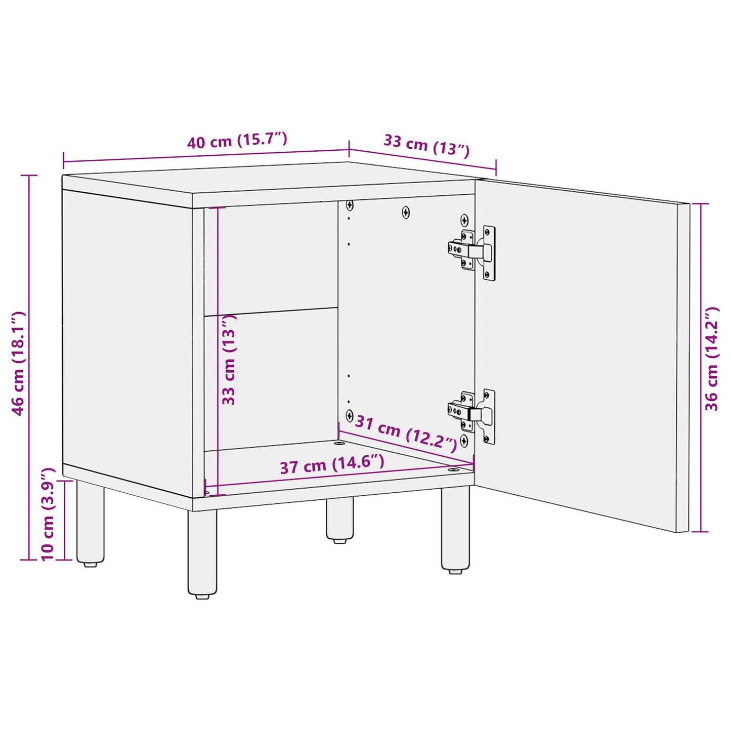 vidaXL Bedside Cabinet White 40 x 33 x 46 cm Solid Mango Wood