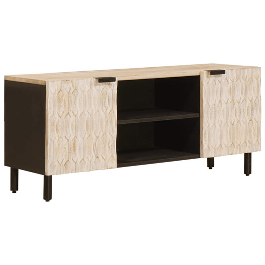 vidaXL TV Cabinet White Wash Finish 105 x 33 x 46 cm Solid Mango Wood