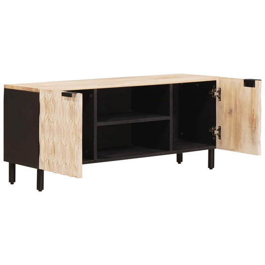 vidaXL TV Cabinet White Wash Finish 105 x 33 x 46 cm Solid Mango Wood