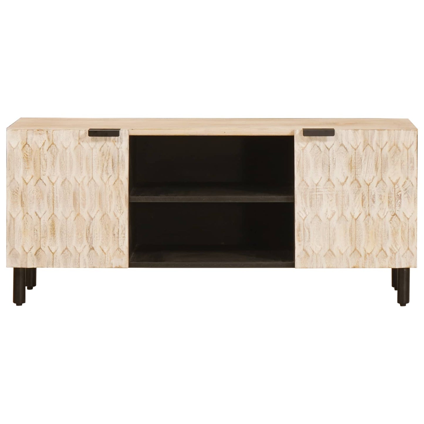 vidaXL TV Cabinet White Wash Finish 105 x 33 x 46 cm Solid Mango Wood