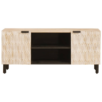 vidaXL TV Cabinet White Wash Finish 105 x 33 x 46 cm Solid Mango Wood