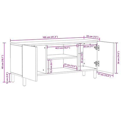 vidaXL TV Cabinet White Wash Finish 105 x 33 x 46 cm Solid Mango Wood