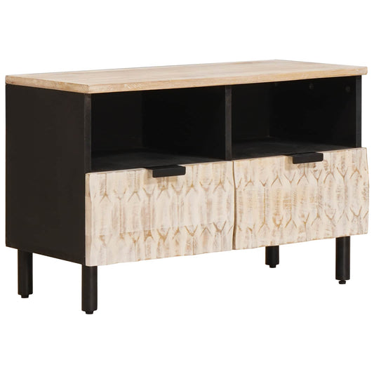 vidaXL TV Cabinet White Wash Finish 70 x 33 x 46 cm Solid Mango Wood