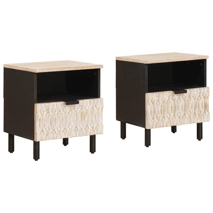 vidaXL Bedside Cabinet 2 pcs White 40 x 33 x 46 cm Solid Mango Wood