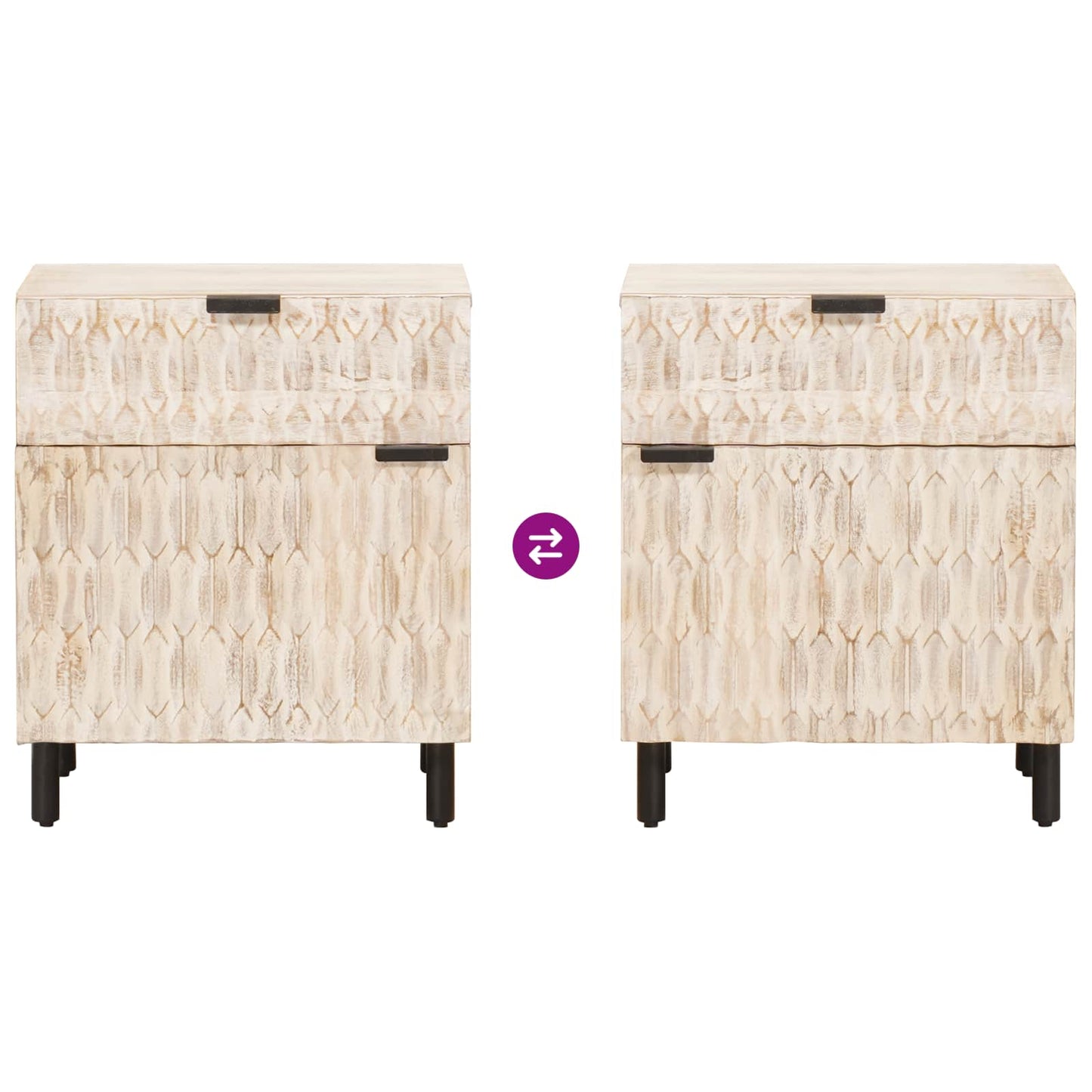 vidaXL Bedside Cabinet White 50 x 33 x 60 cm Solid Mango Wood