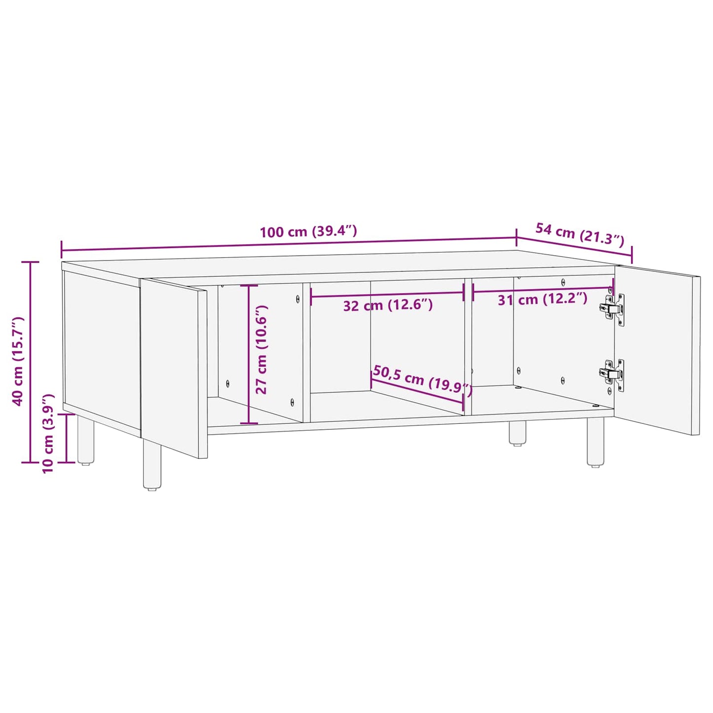 vidaXL Coffee Table White 100 x 54 x 40 cm Solid Mango Wood