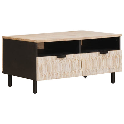 vidaXL Coffee Table with Drawer White 80 x 54 x 40 cm Solid Mango Wood