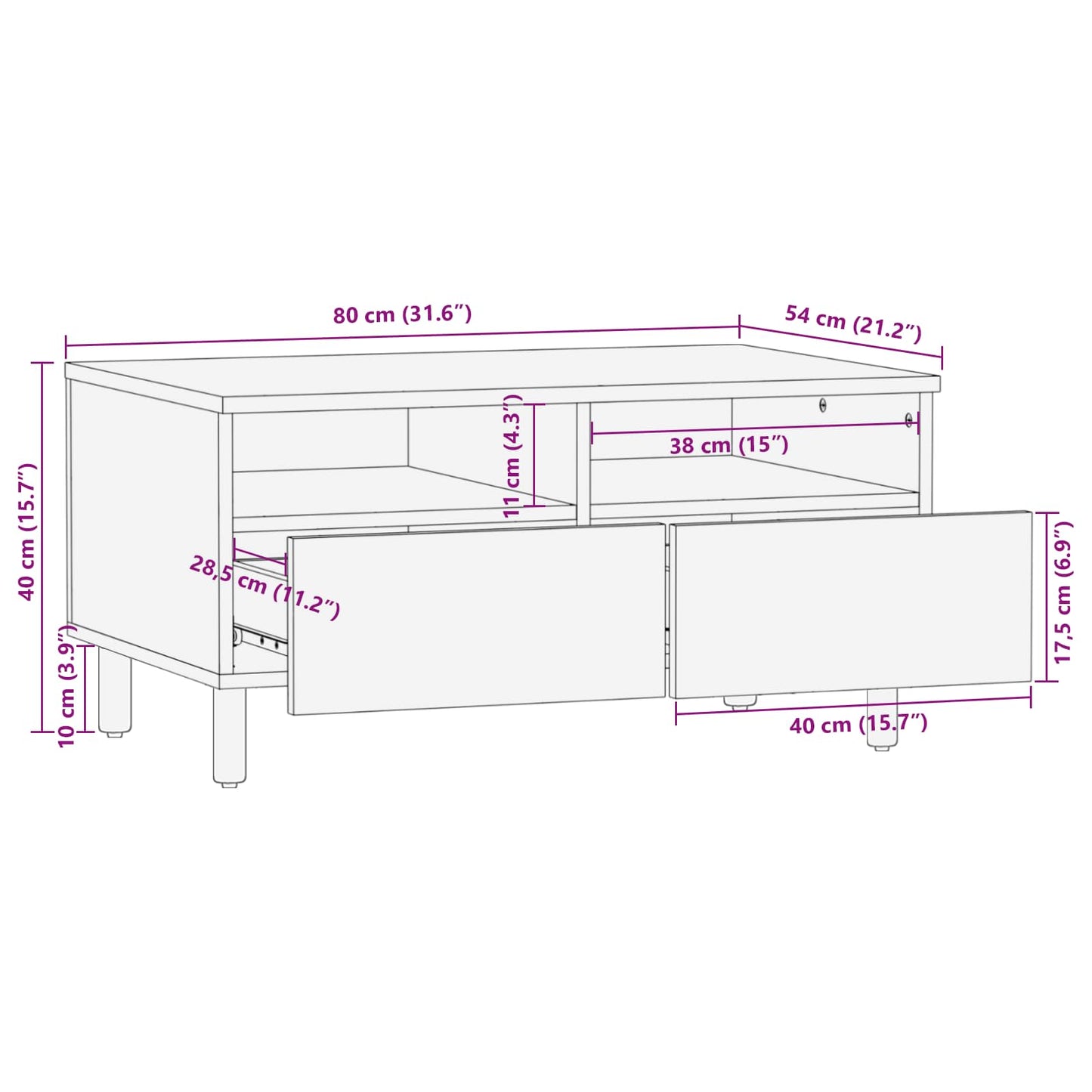 vidaXL Coffee Table with Drawer White 80 x 54 x 40 cm Solid Mango Wood