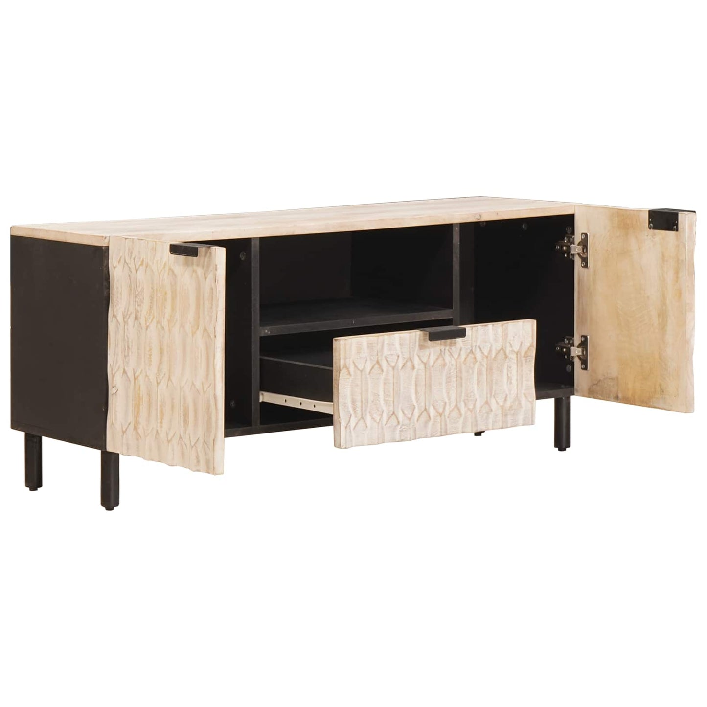 vidaXL TV Cabinet White Wash Finish 105 x 33 x 46 cm Solid Mango Wood