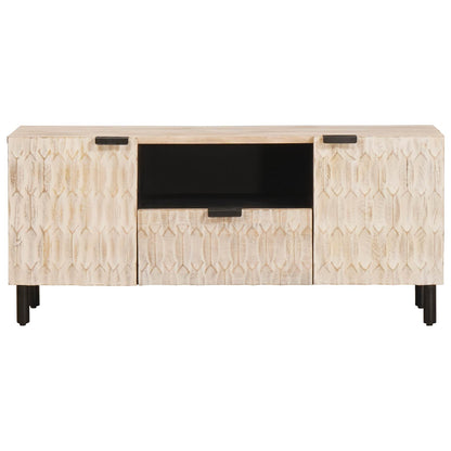 vidaXL TV Cabinet White Wash Finish 105 x 33 x 46 cm Solid Mango Wood