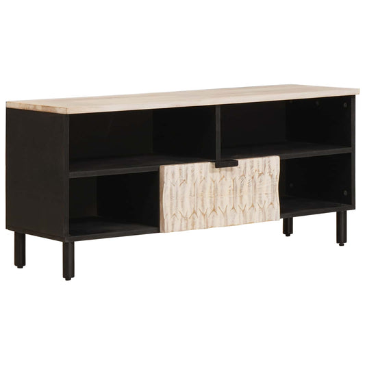 vidaXL TV Cabinet White Wash Finish 100 x 33 x 46 cm Solid Mango Wood