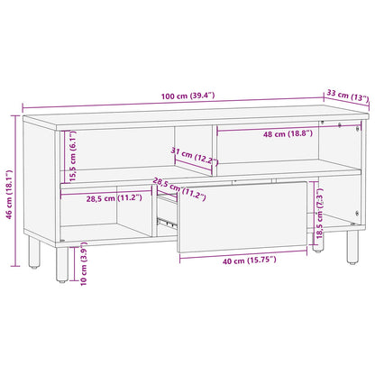 vidaXL TV Cabinet White Wash Finish 100 x 33 x 46 cm Solid Mango Wood