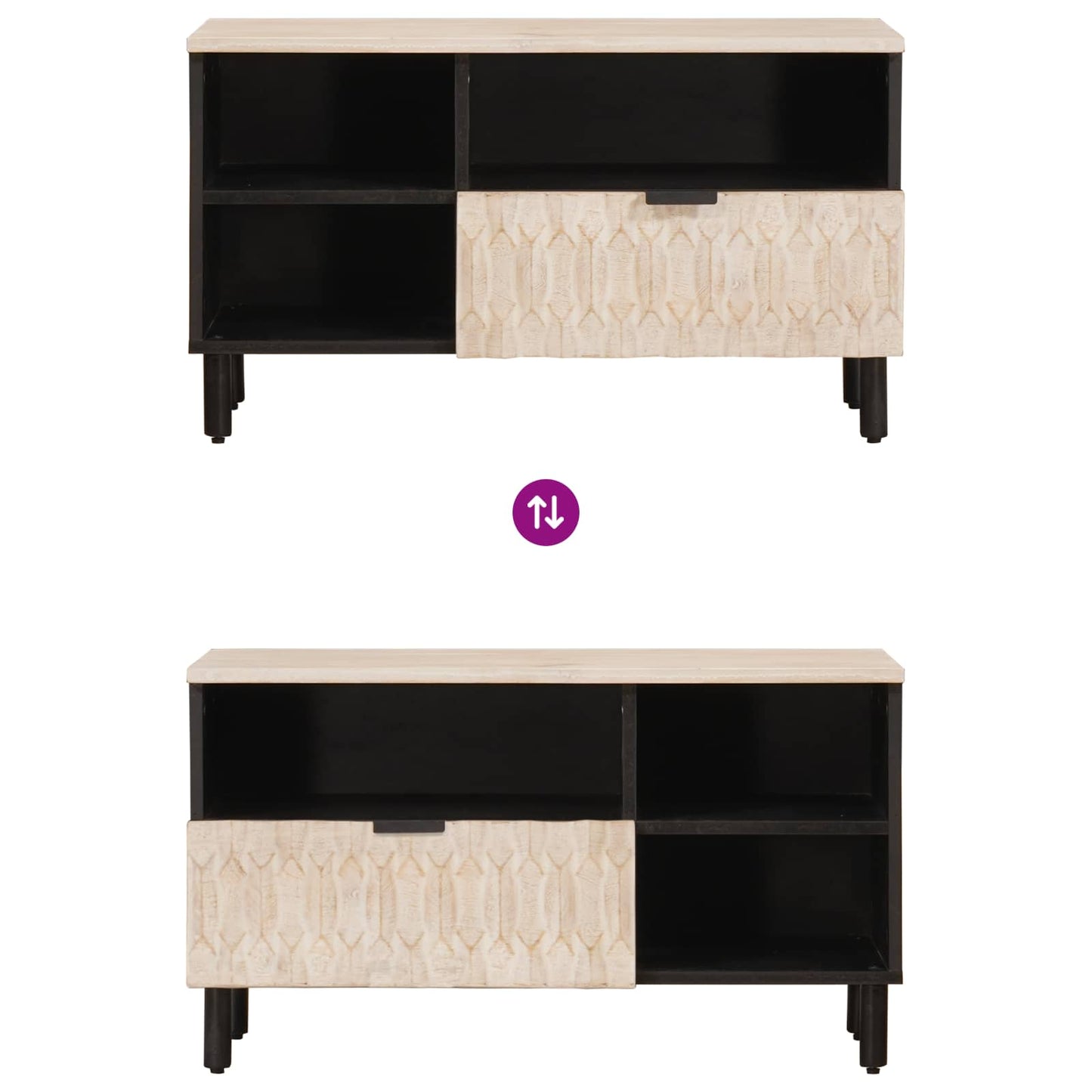 vidaXL TV Cabinet White Wash Finish 80 x 33 x 46 cm Solid Mango Wood
