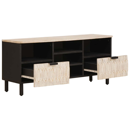 vidaXL TV Cabinet White Wash Finish 100 x 33 x 46 cm Solid Mango Wood