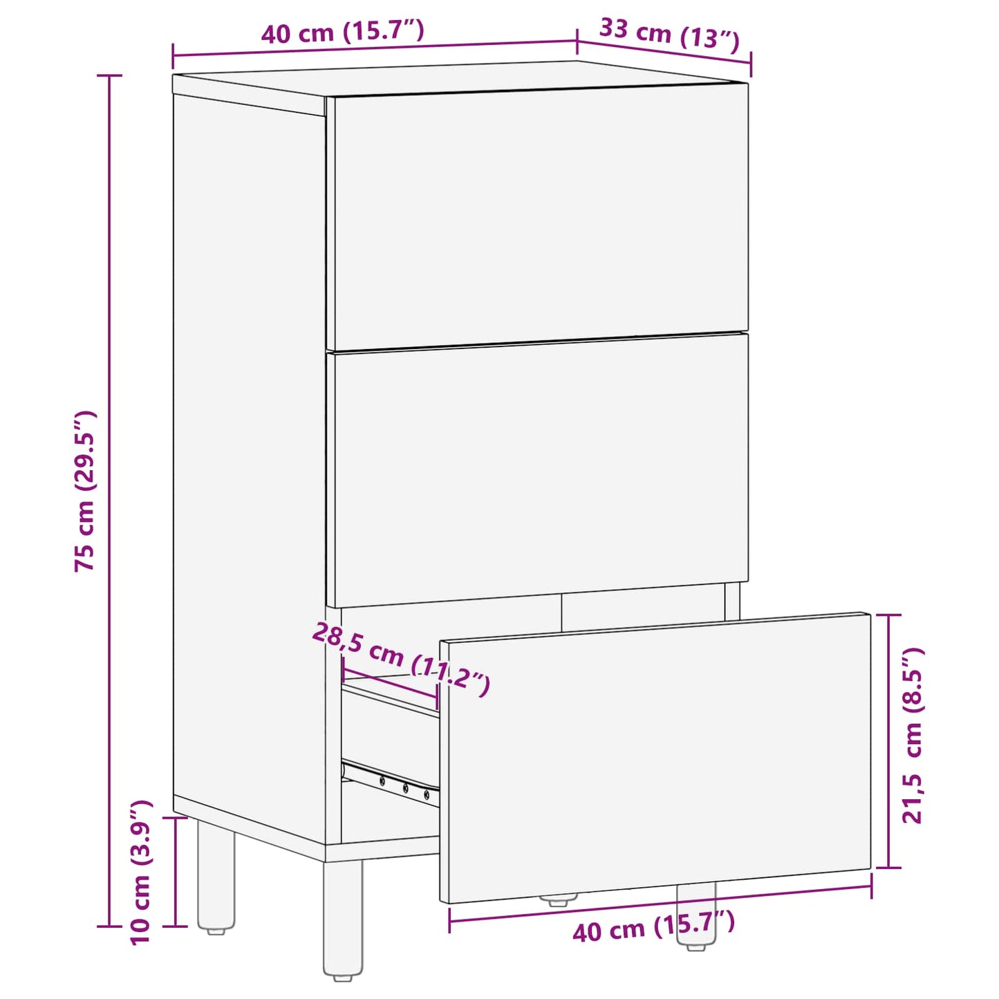 vidaXL Sideboard White Wash Finish 40 x 33 x 75 cm Solid Mango Wood