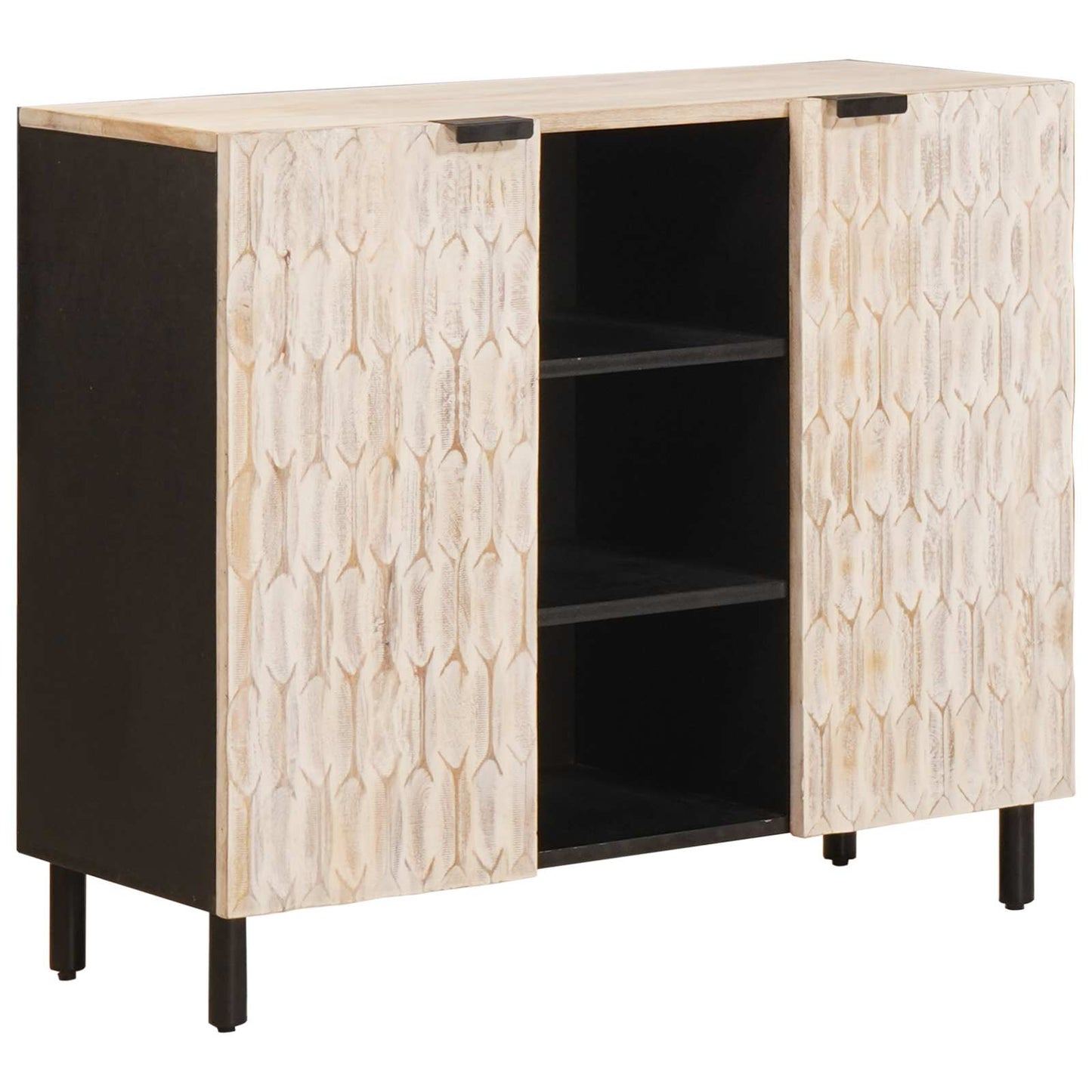 vidaXL Sideboard White Wash Finish 90 x 33 x 75 cm Solid Mango Wood