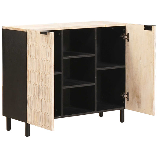 vidaXL Sideboard White Wash Finish 90 x 33 x 75 cm Solid Mango Wood