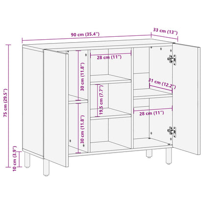 vidaXL Sideboard White Wash Finish 90 x 33 x 75 cm Solid Mango Wood