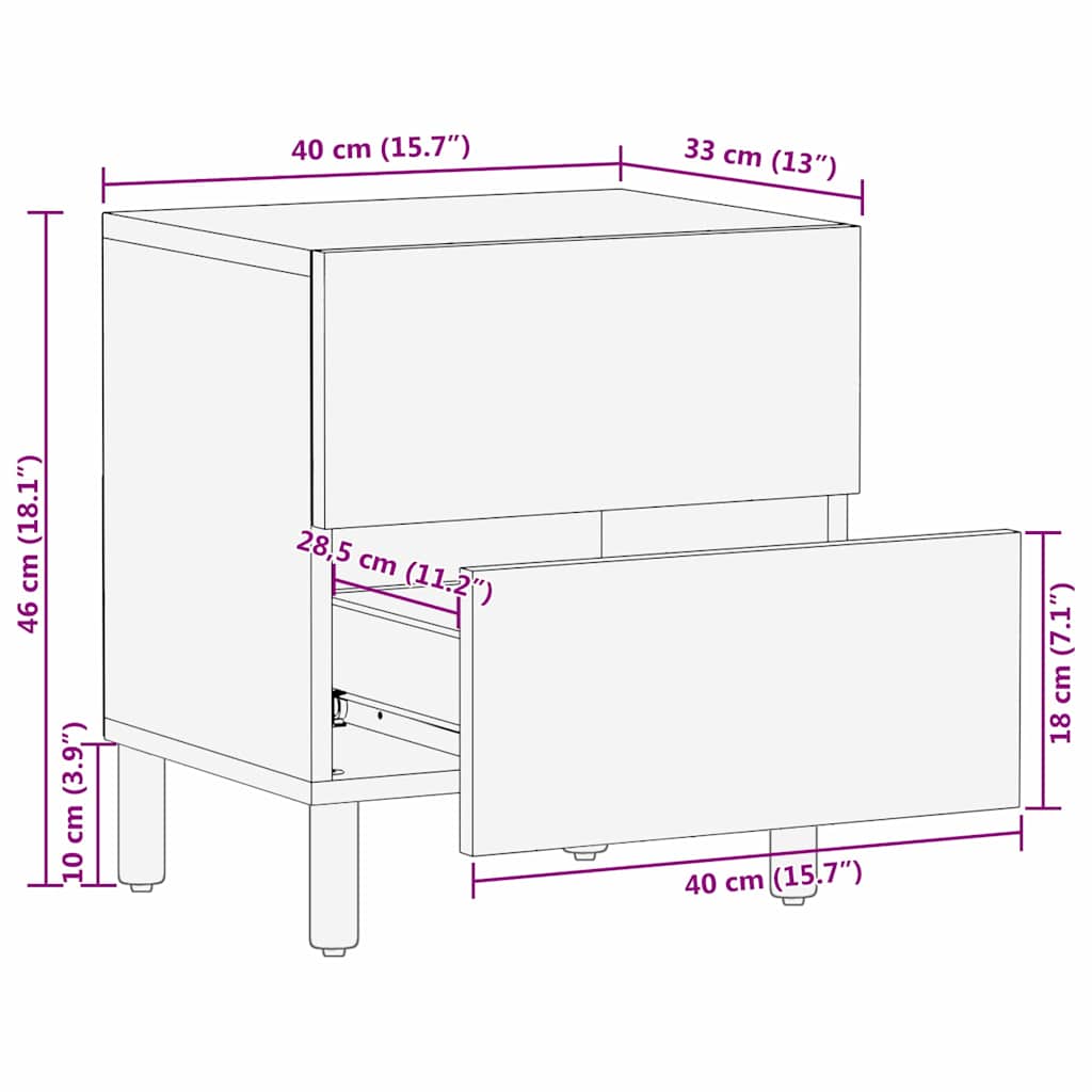 vidaXL Bedside Cabinet Brown 40 x 33 x 46 cm Solid Mango Wood