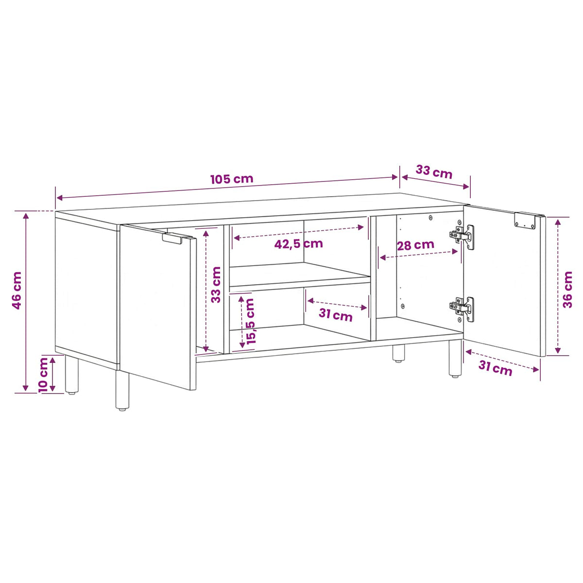 vidaXL TV Cabinet with Shelf Acacia Brown Finish 105 x 33 x 46 cm