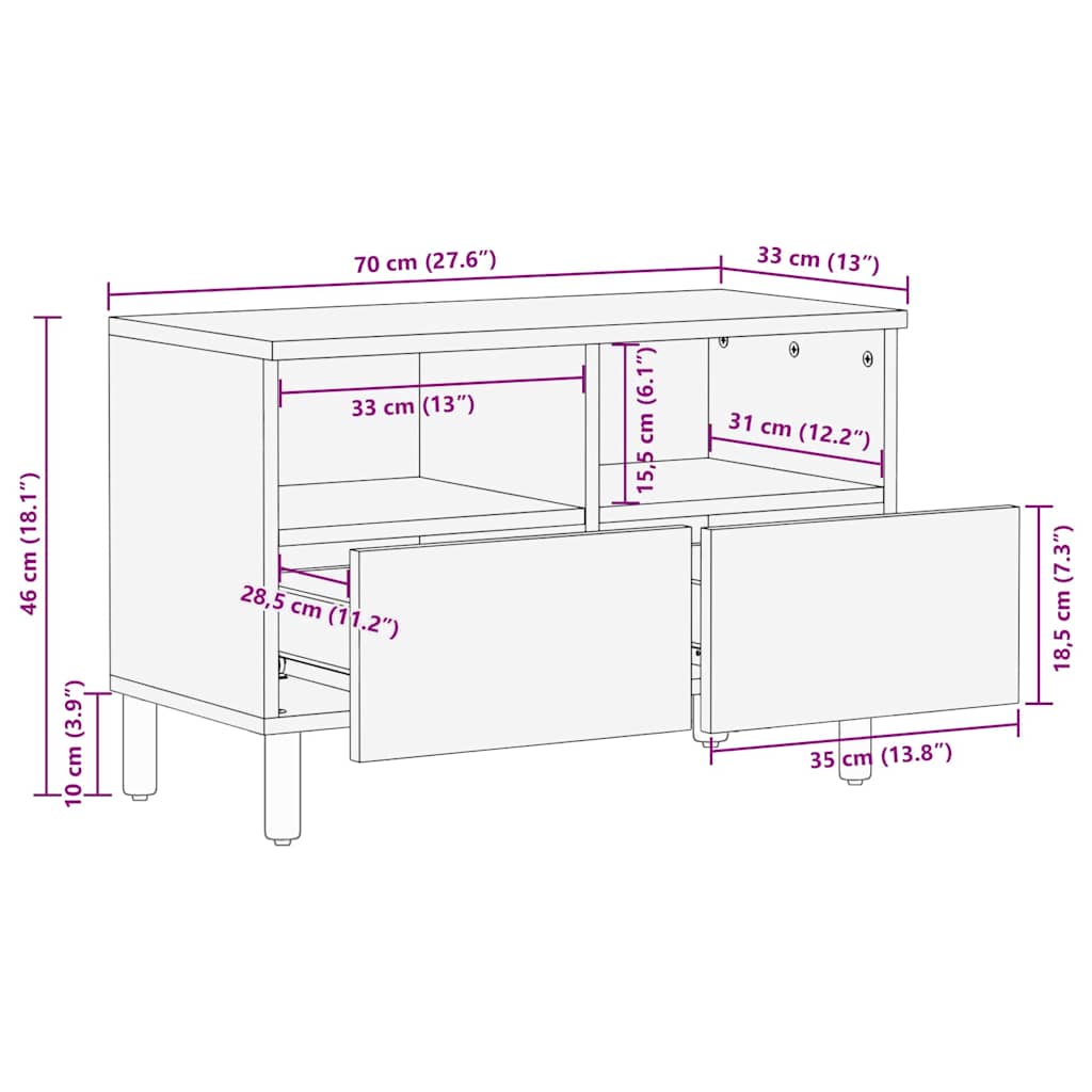 vidaXL TV Cabinet Acacia Brown Finish 70 x 33 x 46 cm Solid Mango Wood