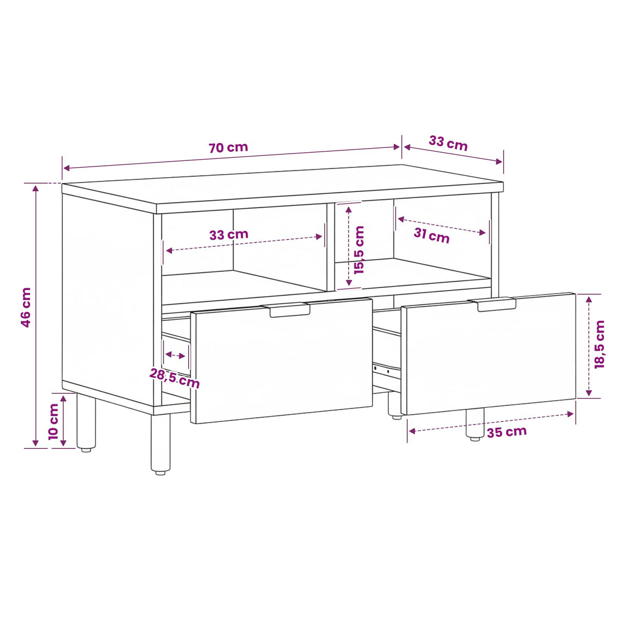 vidaXL TV Cabinet Acacia Brown Finish 70 x 33 x 46 cm Solid Mango Wood