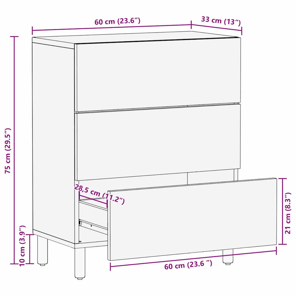 vidaXL Sideboard Acacia Brown Finish 60 x 33 x 75 cm Solid Mango Wood