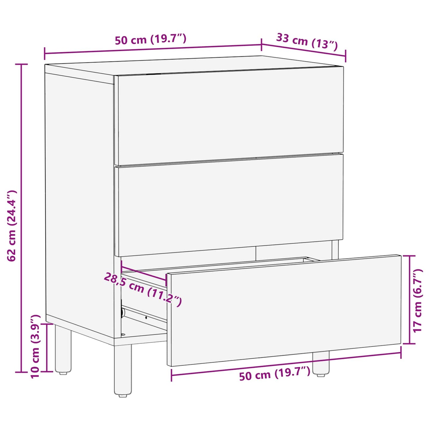 vidaXL Bedside Cabinet Brown 50 x 33 x 62 cm Solid Mango Wood