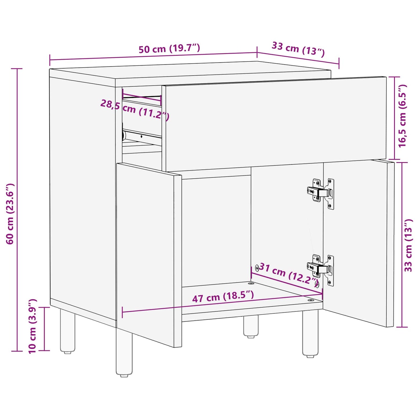 vidaXL Bedside Cabinet Brown 50 x 33 x 60 cm Solid Mango Wood