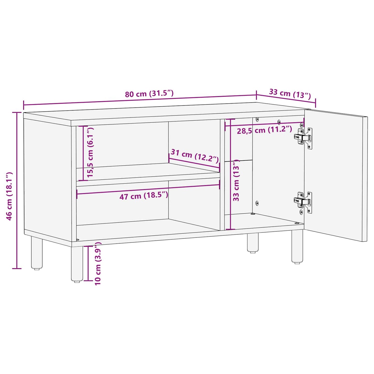 vidaXL TV Cabinet Acacia Brown Finish 80 x 33 x 46 cm Solid Mango Wood
