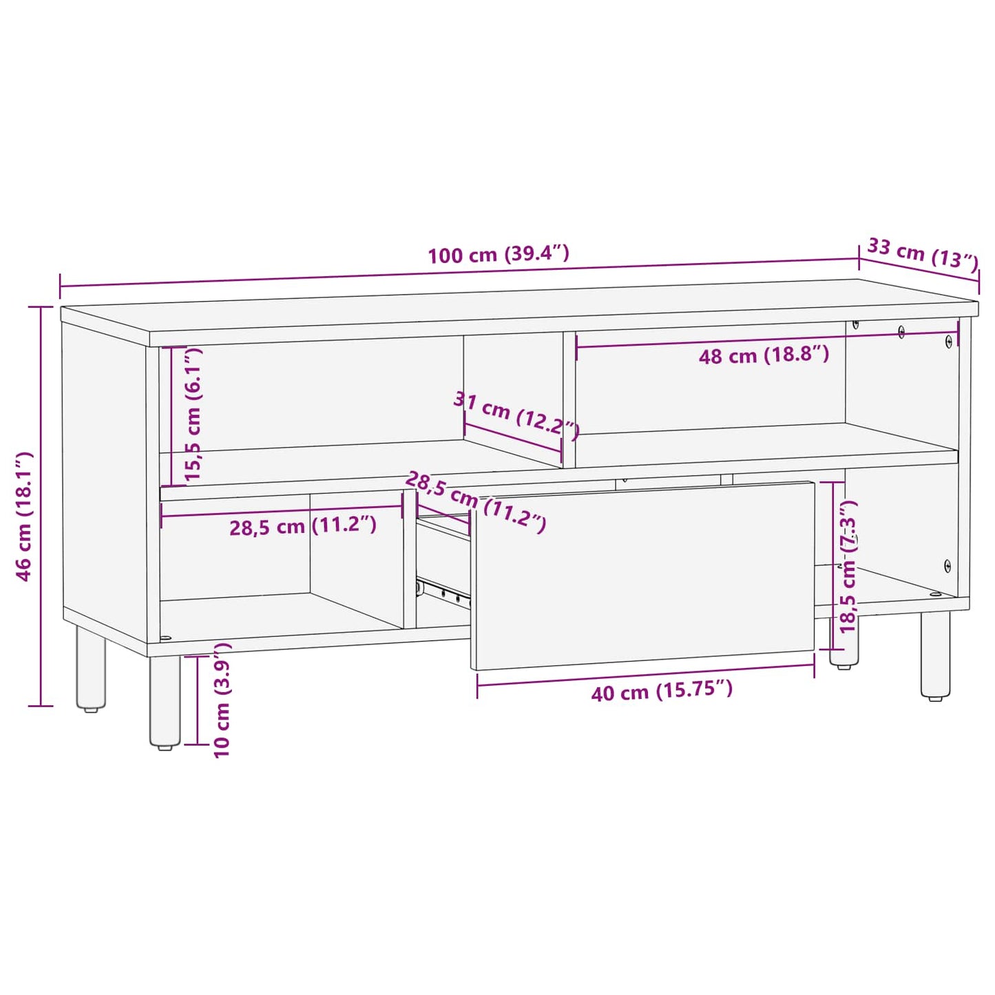 vidaXL TV Cabinet with Drawer Acacia Brown Finish 100 x 33 x 46 cm