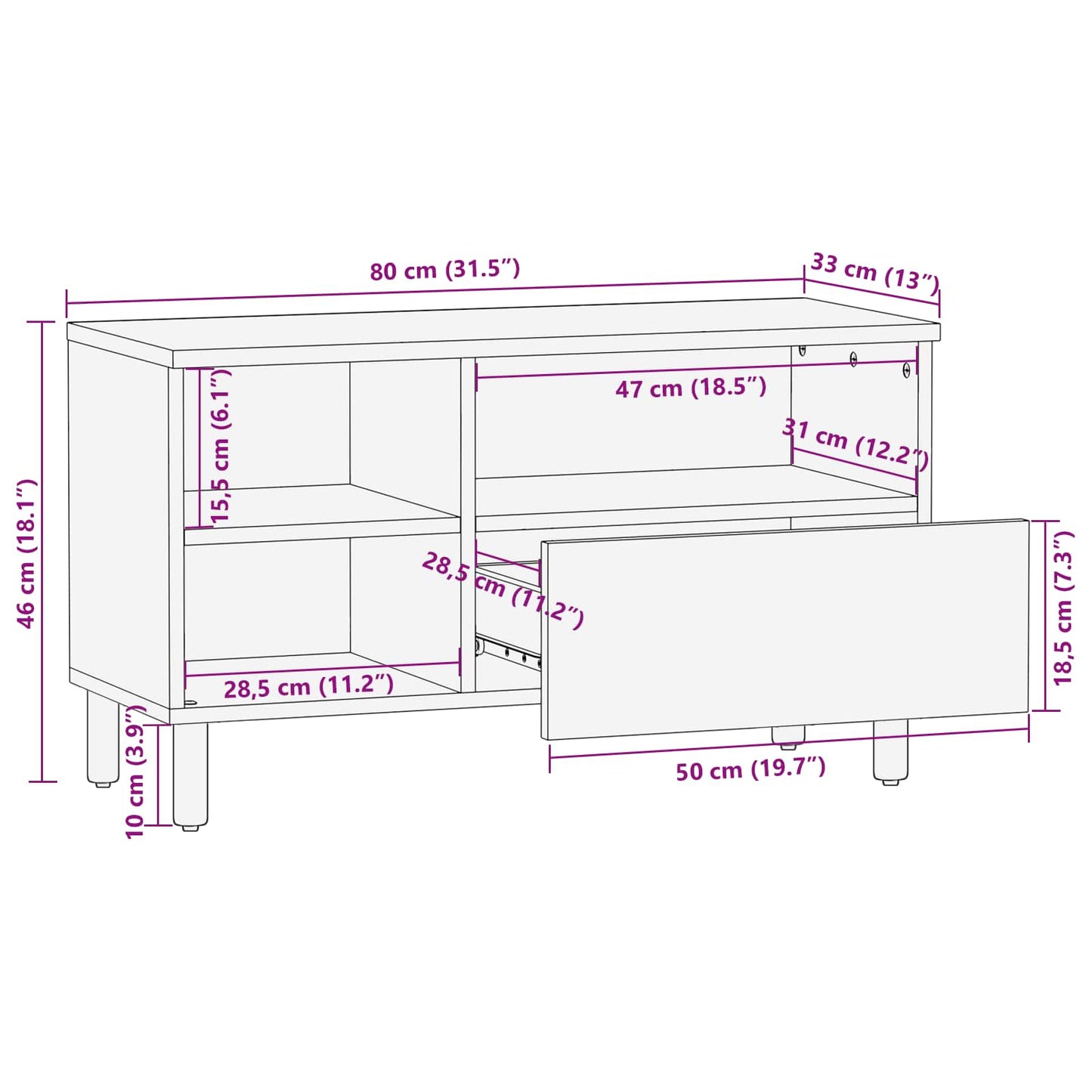 vidaXL TV Cabinet Acacia Brown Finish 80 x 33 x 46 cm Solid Mango Wood