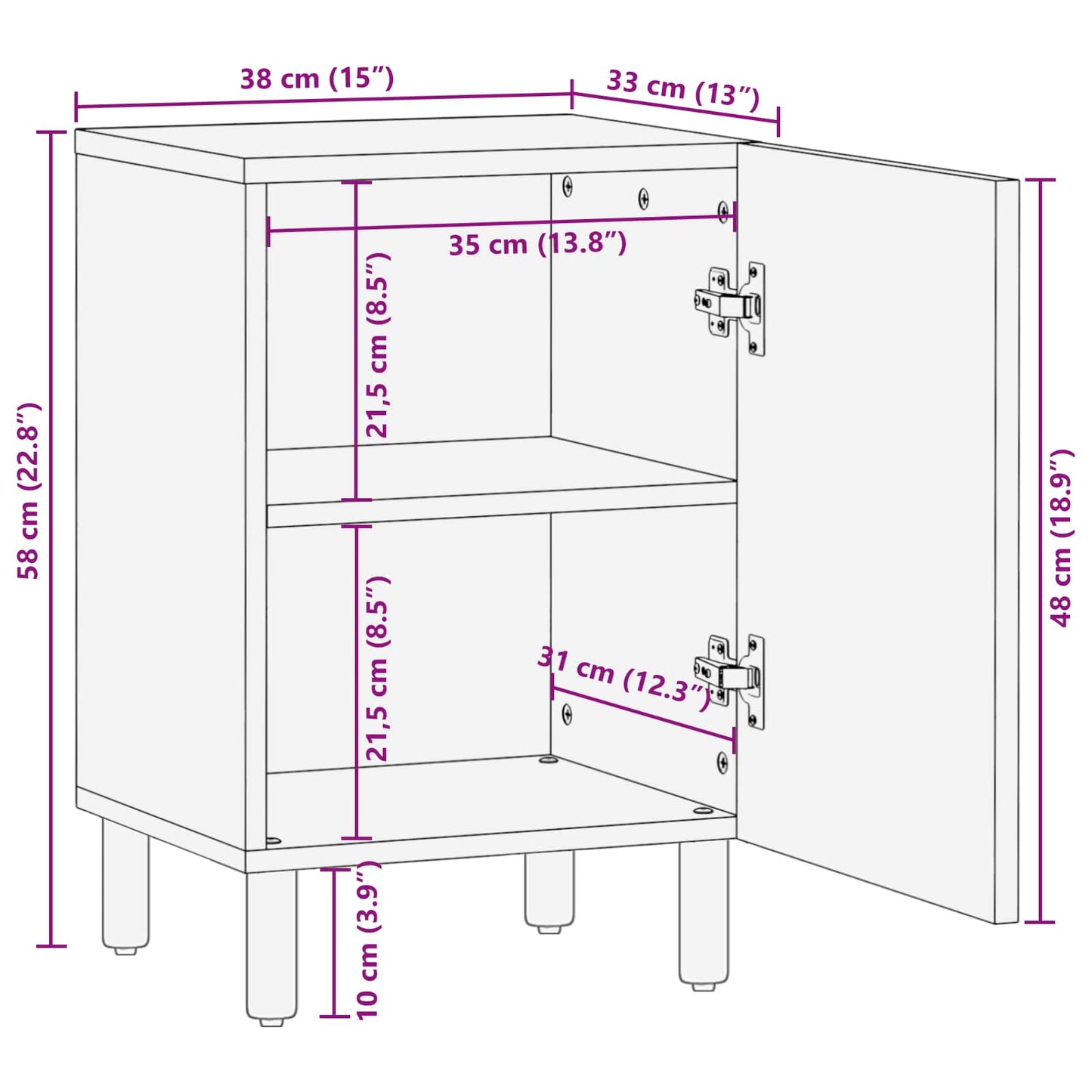 vidaXL Bathroom Cabinet Brown 38 x 33 x 58 cm Solid Mango Wood