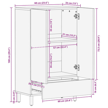vidaXL Highboard Acacia Brown Finish 60 x 33 x 100 cm Solid Mango Wood