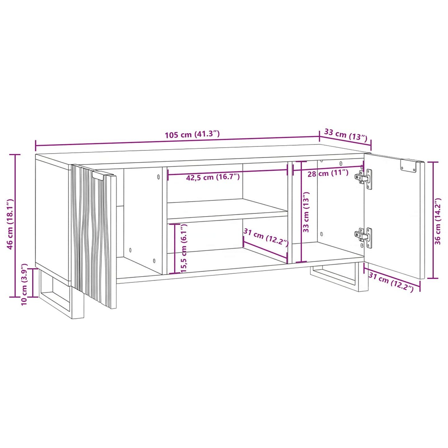 vidaXL TV Units Brown 105 x 33 x 46 cm Engineered wood