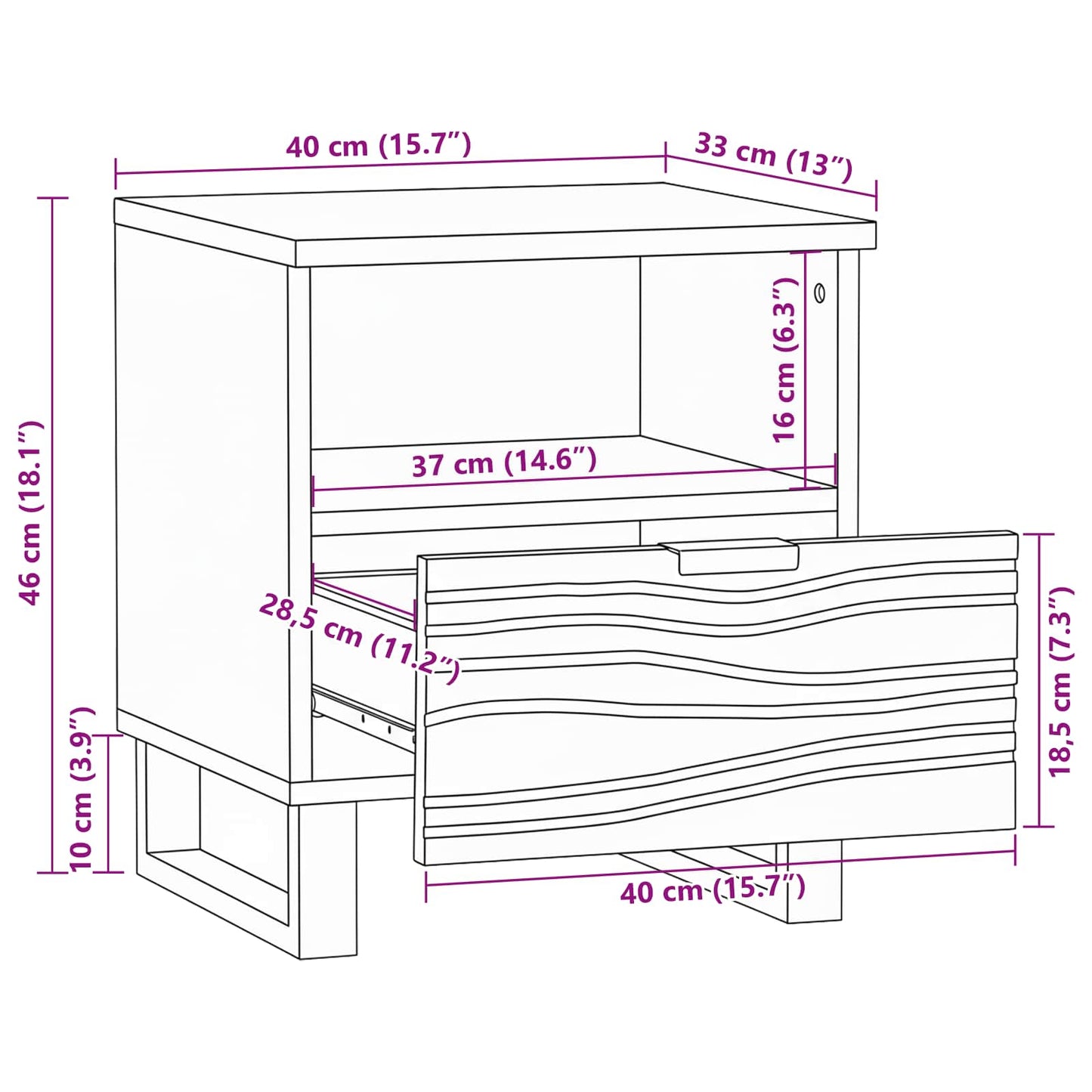vidaXL Bedside Cabinet Natural 40 x 33 x 46 cm Engineered Wood