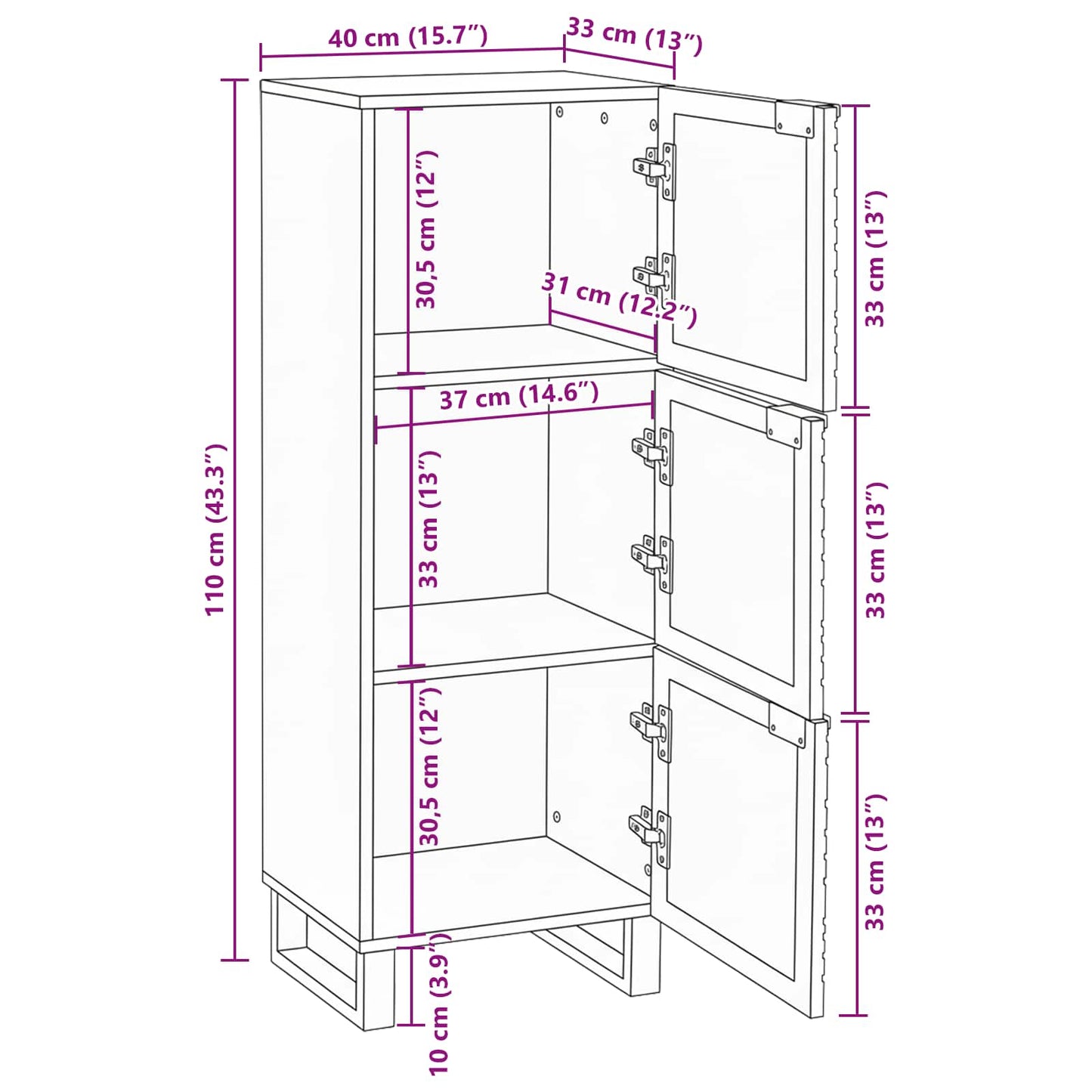 vidaXL Highboard Brown 40 x 33 x 110 cm Solid mango wood