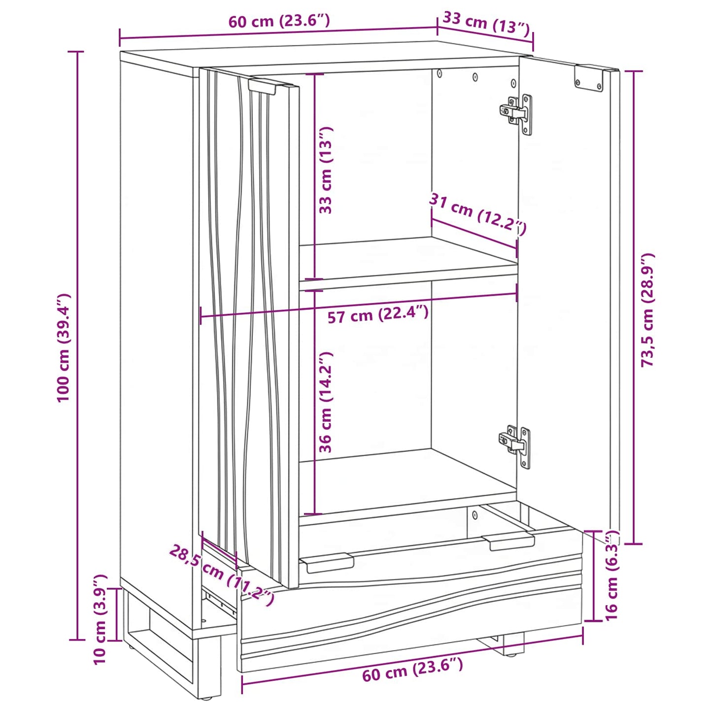 vidaXL Highboard Brown 60 x 33 x 100 cm Solid mango wood