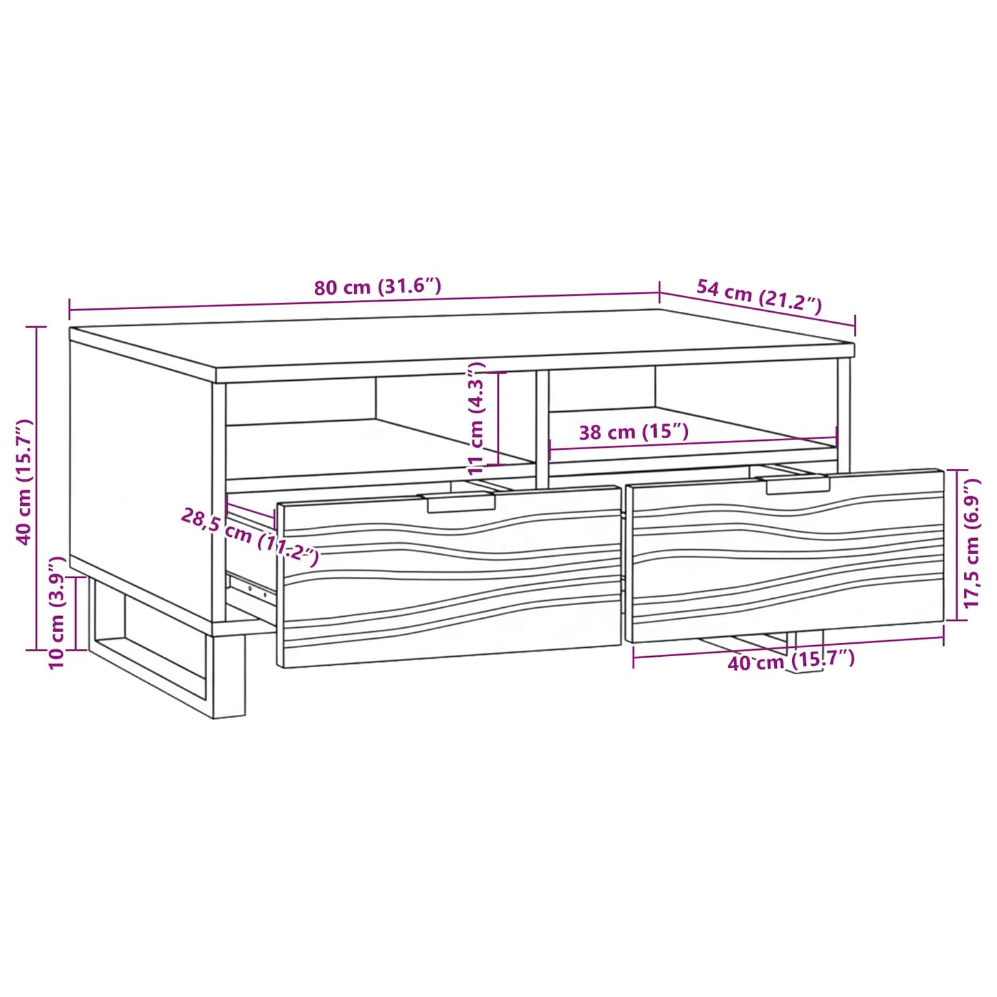 vidaXL Coffee Table White 80 x 54 x 40 cm Engineered Wood