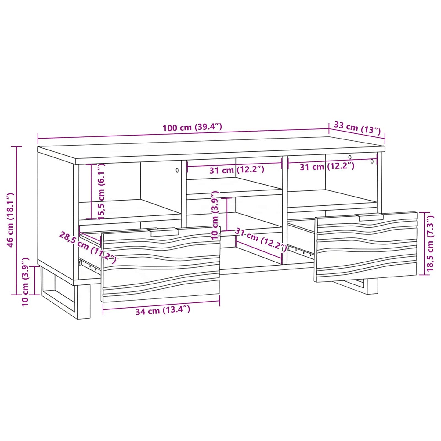 vidaXL TV Units with Drawer White 100 x 33 x 46 cm Engineered wood