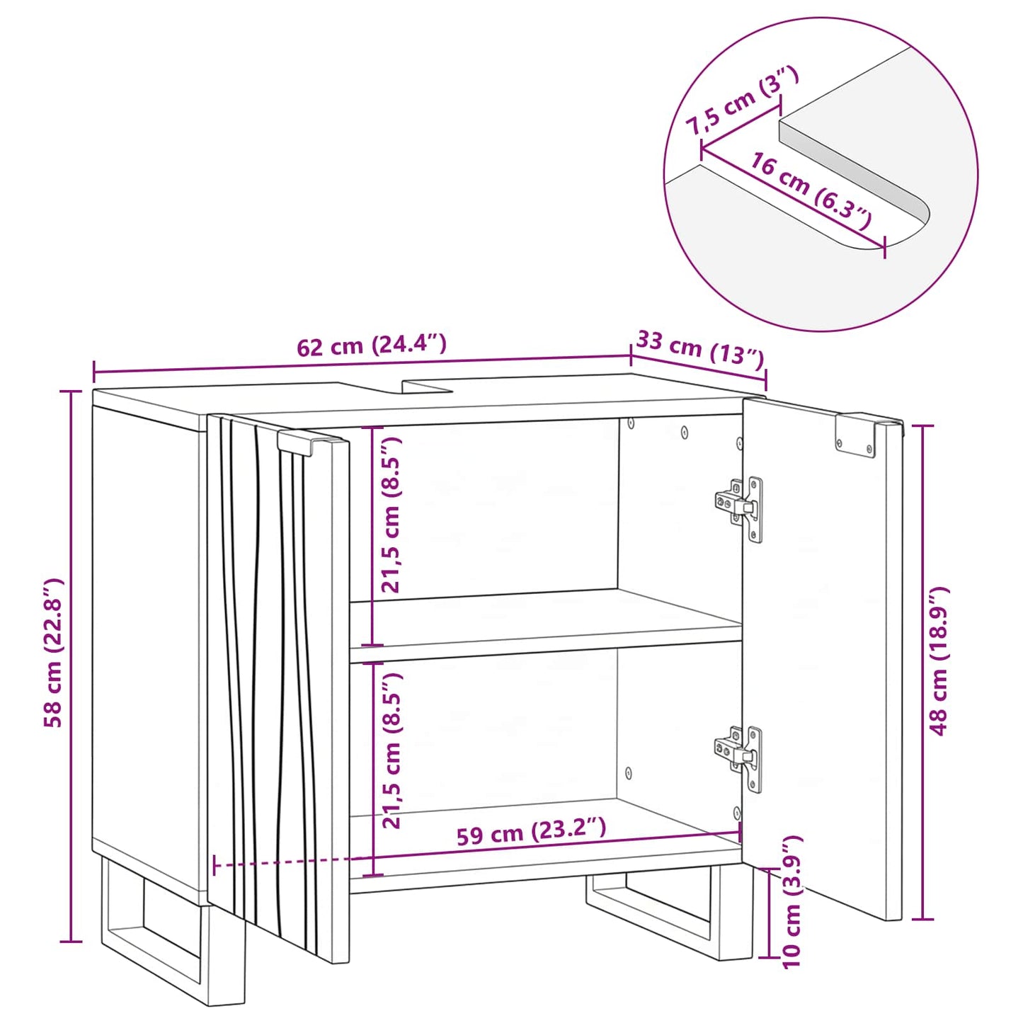 vidaXL Bathroom Sink Cabinet White 62 x 33 x 58 cm Engineered wood