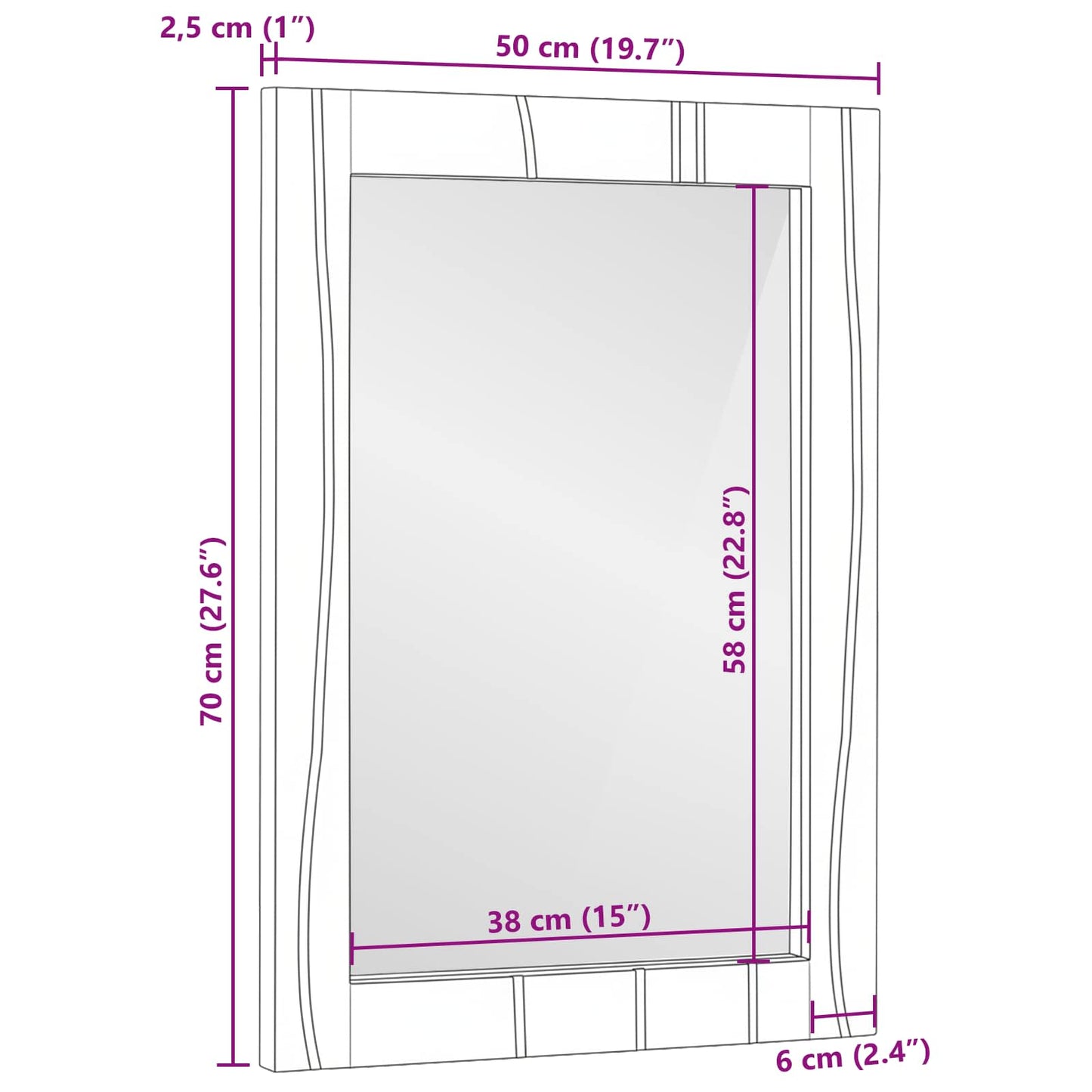 vidaXL Bathroom Mirror Rectangular with Mirror White 50 x 2.5 x 70 cm