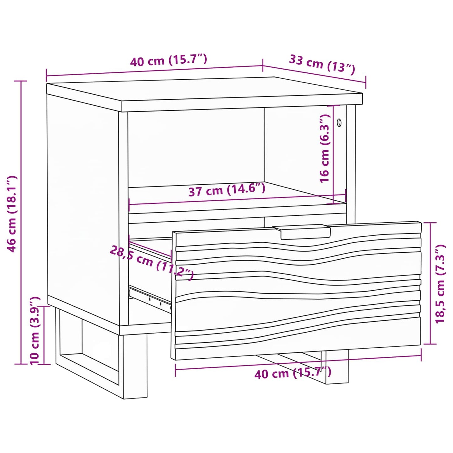vidaXL Bedside Cabinet Walnut 40 x 33 x 46 cm Engineered Wood