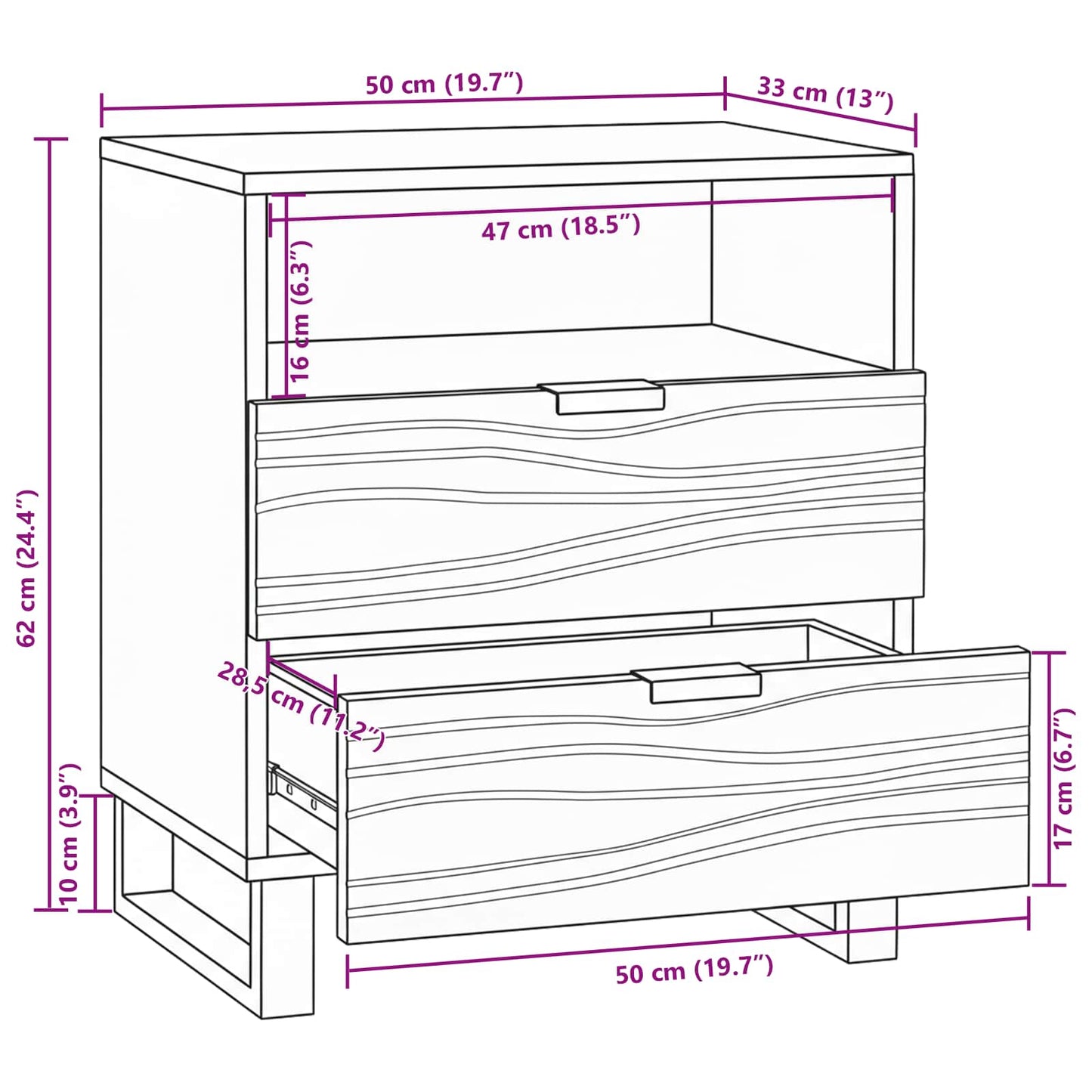 vidaXL Bedside Cabinet Walnut 50 x 33 x 62 cm Engineered Wood