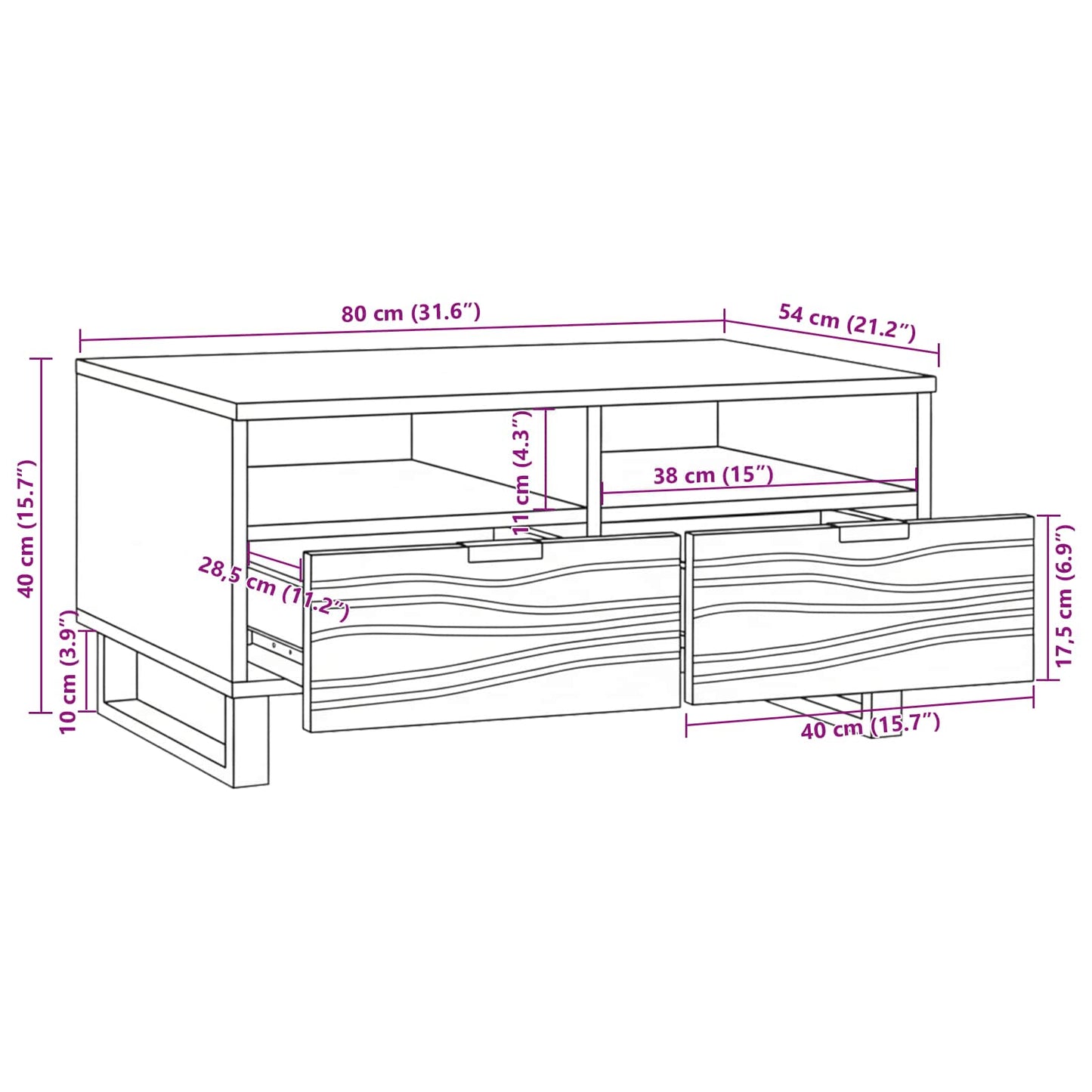 vidaXL Coffee Table Walnut 80 x 54 x 40 cm Engineered Wood