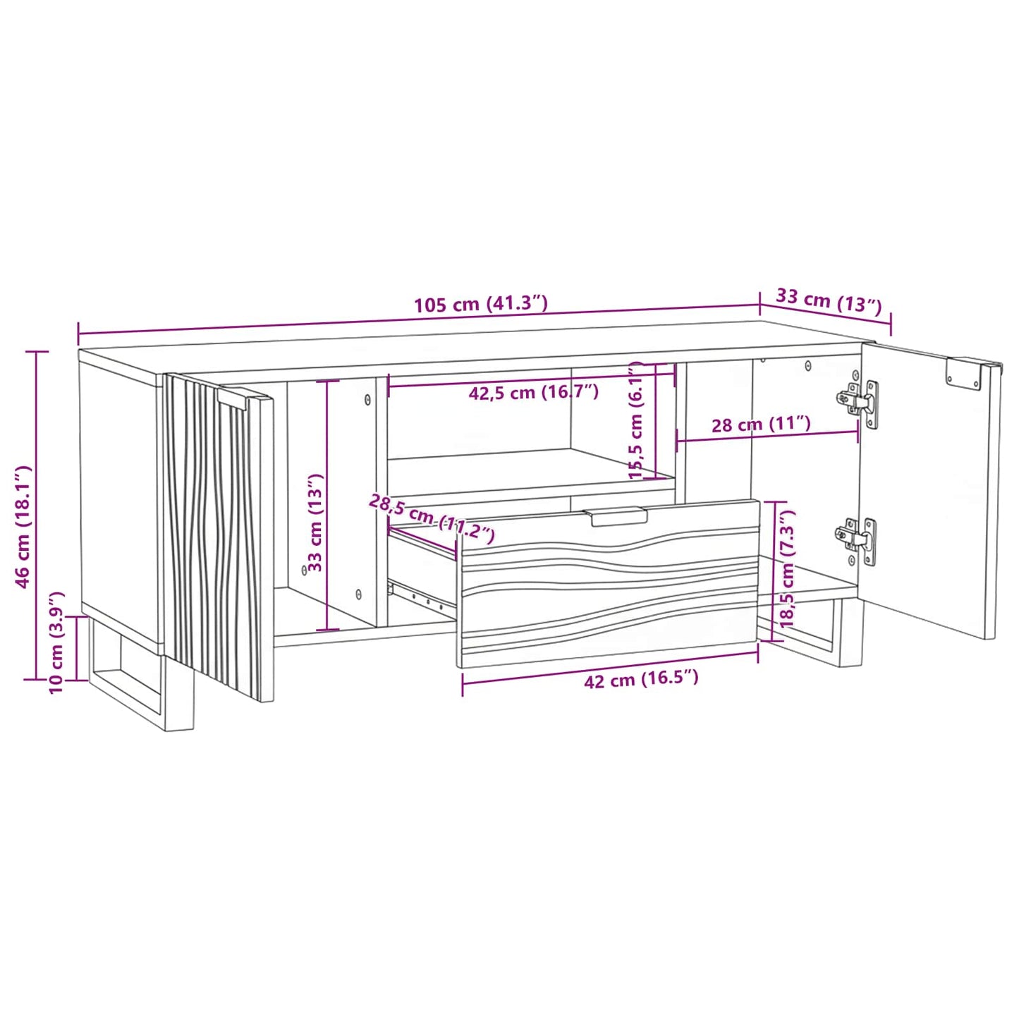 vidaXL TV Units with Drawer Walnut 105 x 33 x 46 cm Engineered wood