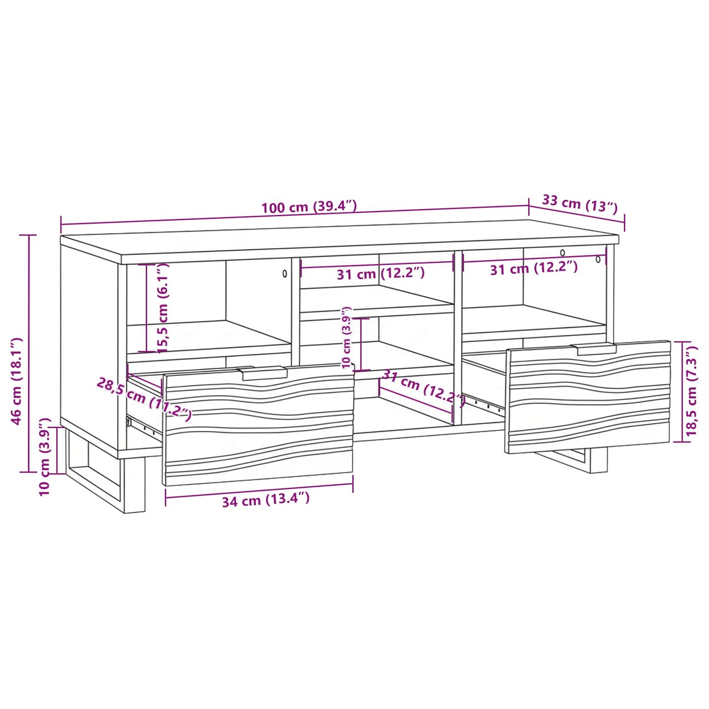 vidaXL TV Units with Drawer Walnut 100 x 33 x 46 cm Engineered wood
