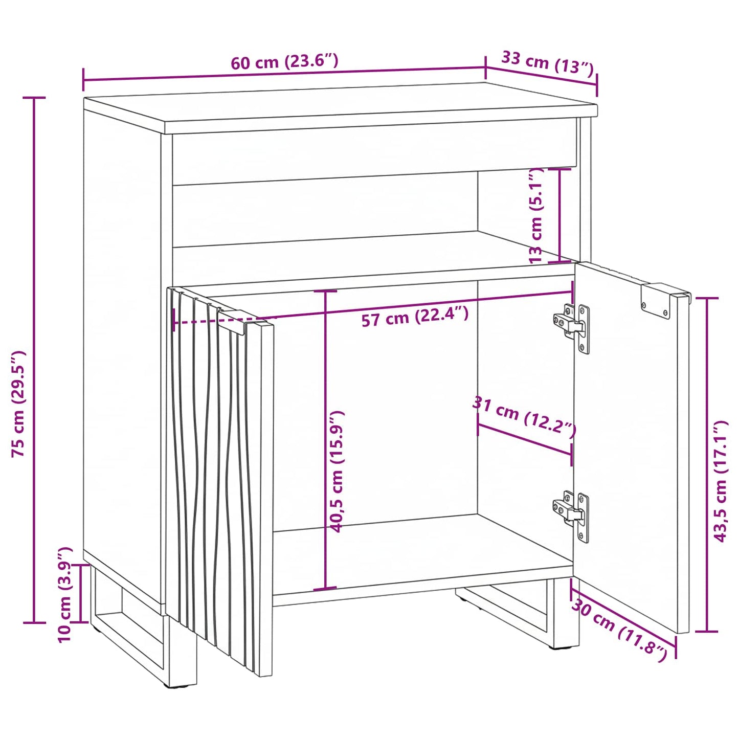 vidaXL Sideboard with Drawer Brown 60 x 33 x 75 cm Solid mango wood