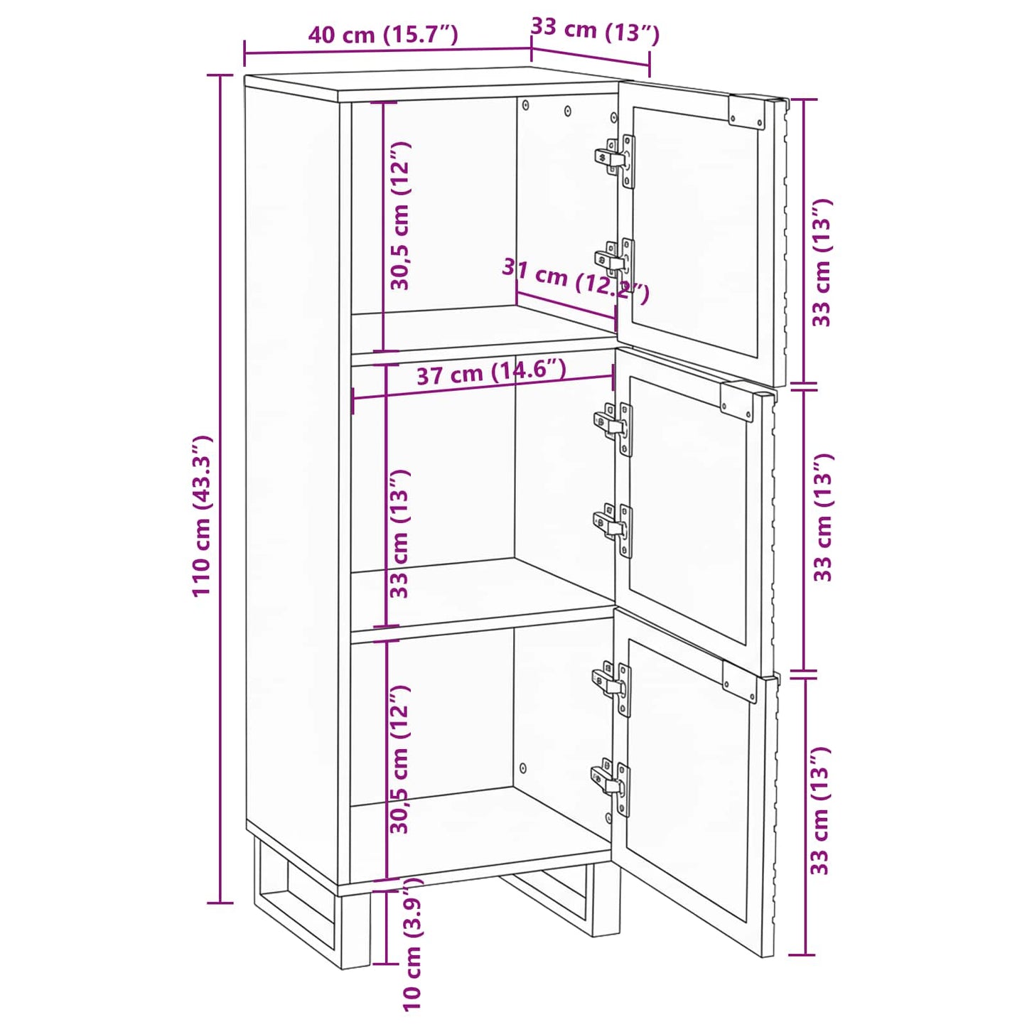 vidaXL Highboard Brown 40 x 33 x 110 cm Solid mango wood