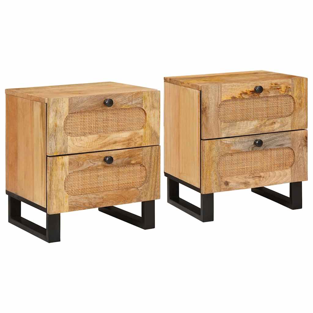 vidaXL Bedside Cabinet 2 pcs Natural 40 x 33 x 46 cm Solid Mango Wood